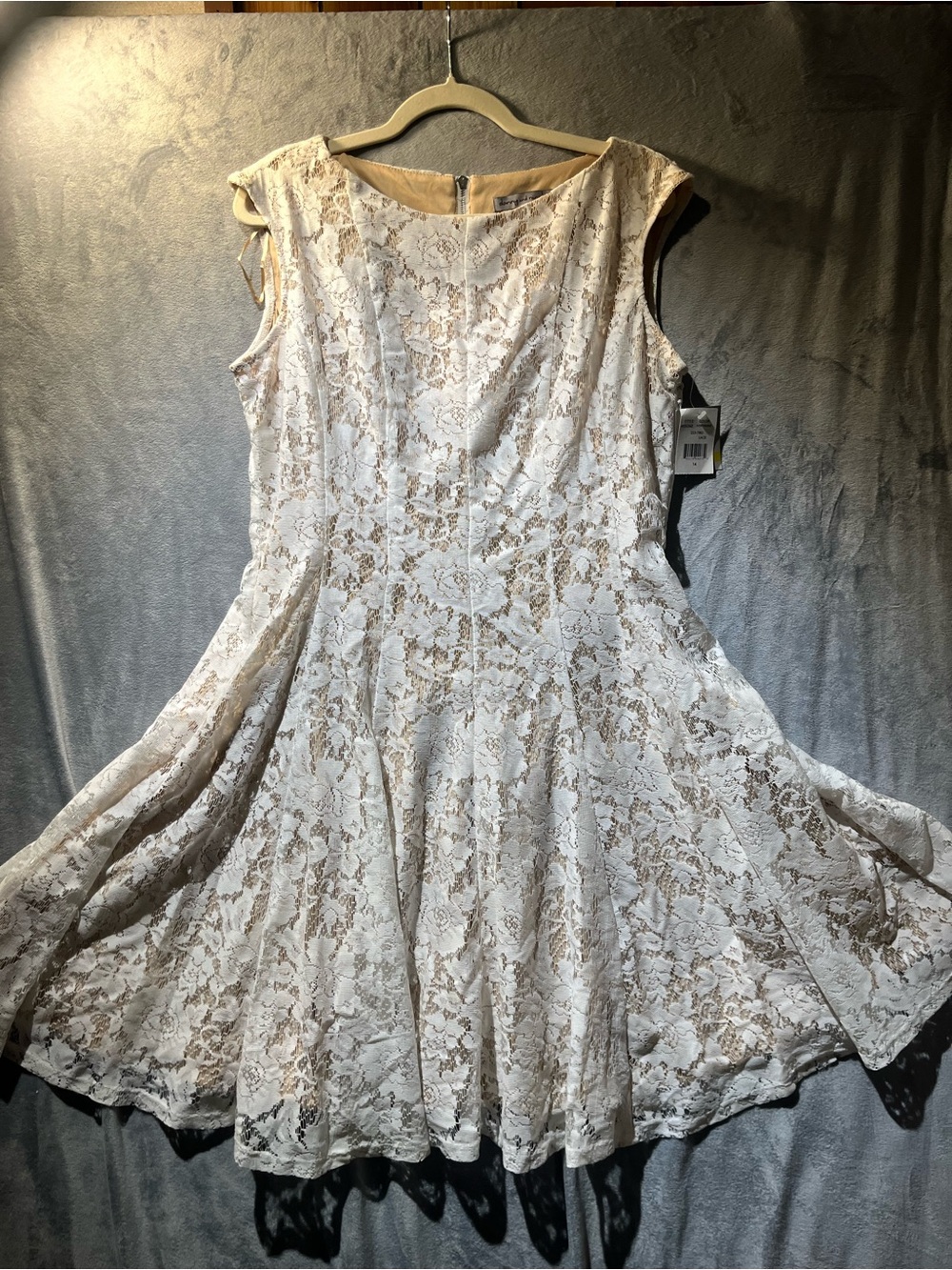 NWT Lace Fit-and-Flare Dress in Ivory Sz 14
